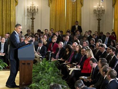 El presidente Obama durante la rueda de prensa en la Sala Este de la Casa Blanca.