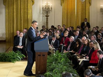 El presidente Obama durante la rueda de prensa en la Sala Este de la Casa Blanca.