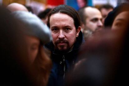 Pablo Iglesias, líder de Podemos, en la manifestación frente al Supremo.