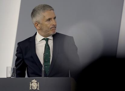 El ministro del Interior, Fernando Grande-Marlaska, durante la rueda de prensa..