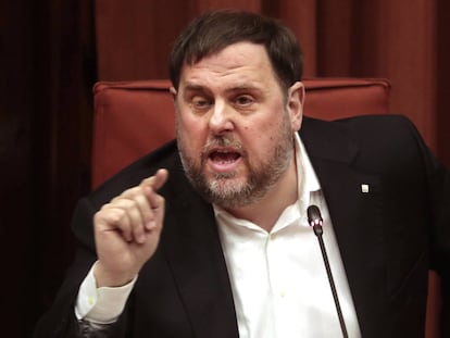 Oriol Junqueras, en una intervención en el Parlamento catalán.