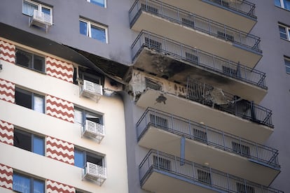 Apartamento dañado por un ataque con dron ucranio en Sapronovo.