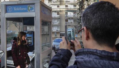 Una cabina de tel&egrave;fon a Barcelona.