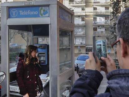 Una cabina de tel&egrave;fon a Barcelona.