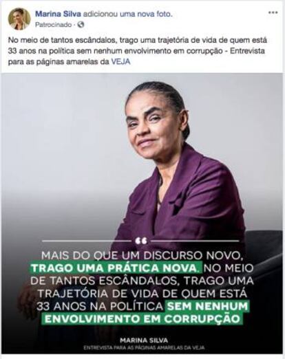 Post patrocinado na página de Marina Silva.
