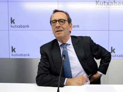 Gregorio Villalabeitia, presidente de Kutxabank, en un comparecencia en Bilbao.