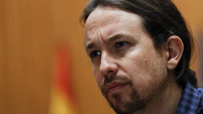 El secretario general de Podemos, Pablo Iglesias, durante una entrevista 