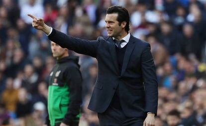 Solari, durante el encuentro entre el Madrid y el Girona.