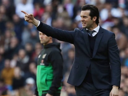 Solari, durante el encuentro entre el Madrid y el Girona.