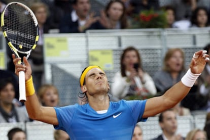 Nadal celebra su victoria en Madrid.