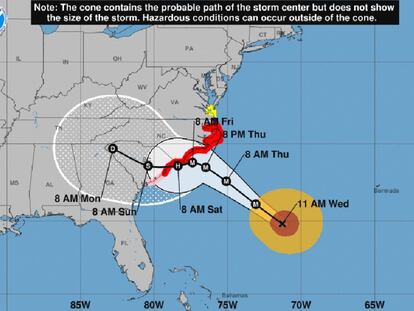La trayectoria prevista del huracán Florence.