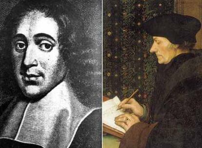 Retratos de Spinoza (izquierda) y de Erasmo.