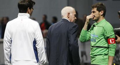 Casillas, durante el partido benéfico en el Palacio de Deportes.