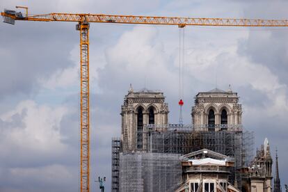 El inicio de desmontaje del andamio de Notre Dame en junio de 2020