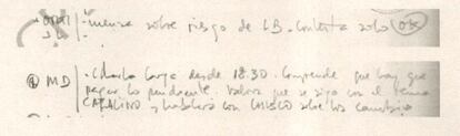 Las anotaciones de Villarejo en sus agendas del 1 julio de 2013 sobre Ortiz y Cospedal.