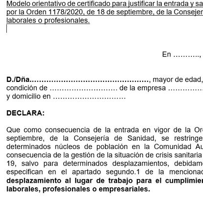 Justificante de movilidad covid compartido por la Comunidad de Madrid.