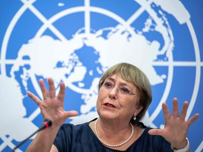 Michelle Bachelet, tras publicar su informe como máxima comisionada de Derechos Humanos en Naciones Unidas, este miércoles.