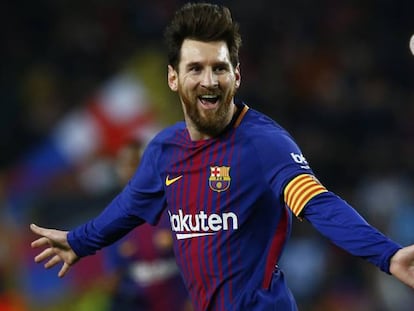 Messi festeja uno de sus tantos ante el Girona.