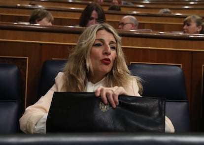 La vicepresidenta segunda y ministra de Trabajo, Yolanda Díaz, a su llegada al Congreso. 