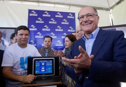 Governador, Geraldo Alckmin, em entrega de obra no Alto Tietê.