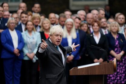 El ex primer ministro del Reino Unido, Boris Johnson, el 6 de septiembre en su último discurso en Downing Street.