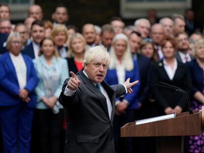 El ex primer ministro del Reino Unido, Boris Johnson, el 6 de septiembre en su último discurso en Downing Street.