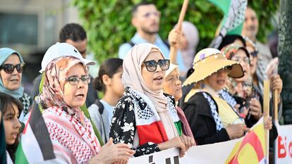 Protesta en solidaridad con los palestinos de Gaza, en Rabat, el 3 de julio.