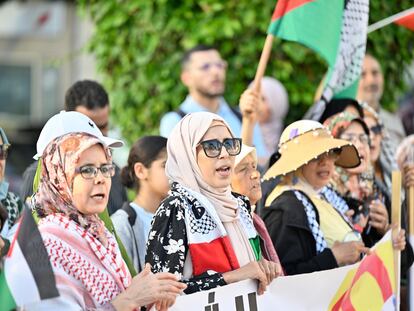 Protesta en solidaridad con los palestinos de Gaza, en Rabat, el 3 de julio.