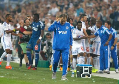 Bielsa, tras un partido frente al Saint Etienne en el Vélodrome.