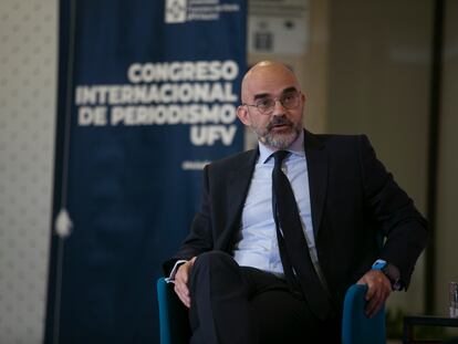 Carlos Núñez, presidente ejecutivo de PRISA Media, durante el I Congreso Internacional de Periodismo en la Universidad Francisco de Vitoria, este jueves en Madrid.