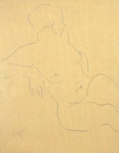 'Nu assegut', el sensual dibuix que Togores va realitzar durant la seva etapa parisenca amb llapis sobre paper que es pot veure a la galeria.
