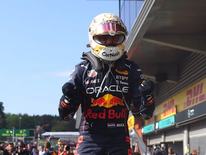 Max Verstappen celebra su victoria en el GP de Bélgica este domingo.