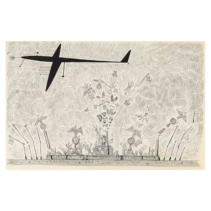 Saul Steinberg. 'Bombing, Nuremberg' (Bombardeo, Núremberg), c. 1945 . The Estate of Michael K. Vlock.