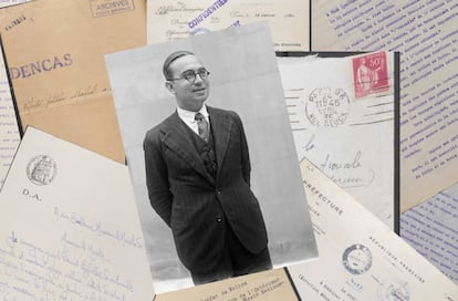Una imatge de Josep Dencàs envoltada d’alguns documents que 'Quadern' ha trobat a França. 