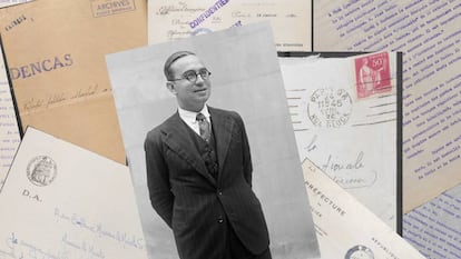 Una imatge de Josep Dencàs envoltada d’alguns documents que 'Quadern' ha trobat a França. 