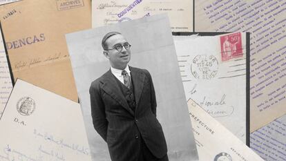 Una imatge de Josep Dencàs envoltada d’alguns documents que 'Quadern' ha trobat a França.