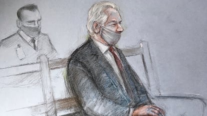 Boceto de Julian Assange durante su comparecencia en el juzgado en Londres el 4 de enero.