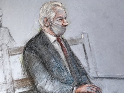 Boceto de Julian Assange durante su comparecencia en el juzgado en Londres el 4 de enero.