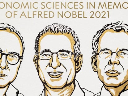 Los galardonados con el Nobel de Economía 2021.