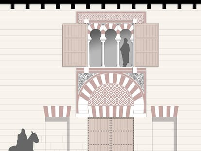 Reconstrucción digital de la puerta oriental de la plaza de Armas.