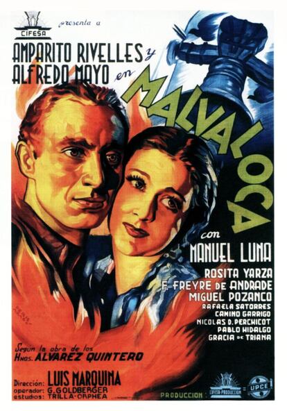 Cartel de la película `Malvaloca´ en la que Amparo Rivelles compartió protagonismo con Alfredo Mayo, en 1942.