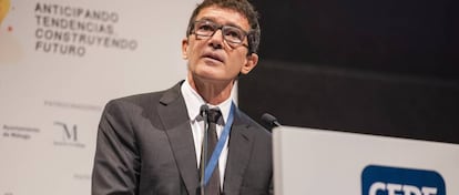 El actor malagueño Antonio Banderas, durante su intervención en el Congreso CEDE.