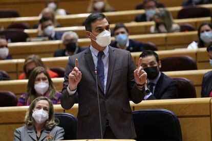 El presidente del Gobierno, Pedro Sánchez, en la sesión de control celebrada por el pleno del Senado este martes en Madrid.