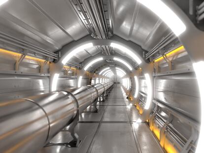 Túnel de uno de los aceleradores de partículas del CERN, el Colisionador Circular del Futuro (FCC) , entre Suiza y Francia. El anillo está conectado al LHC. / CERN