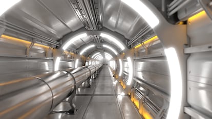 Túnel de uno de los aceleradores de partículas del CERN, el Colisionador Circular del Futuro (FCC) , entre Suiza y Francia. El anillo está conectado al LHC. / CERN