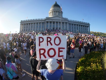 Pro-abortion rights protesters at the Utah State Capitol in June 2022.