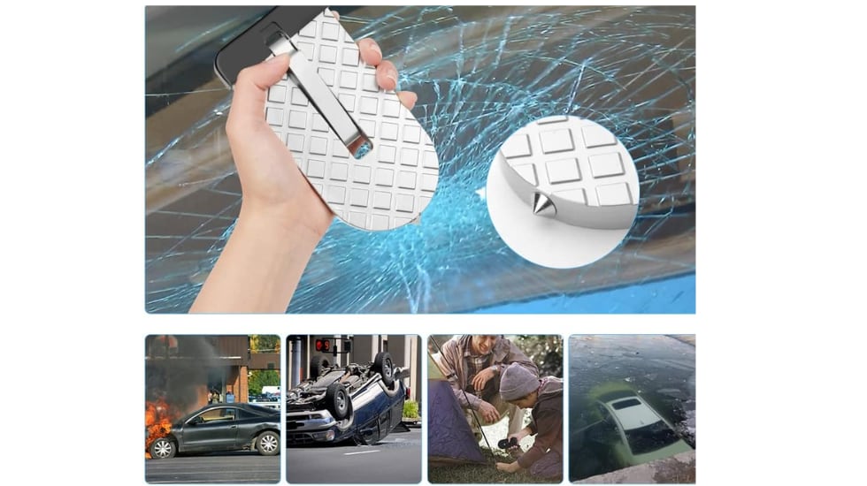 El soporte para alcanzar el techo del coche se puede usar también como martillo de emergencia.