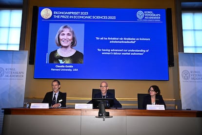 Momento en el que se ha anunciado el premio Nobel de Economía para Claudia Goldin, este lunes en Estocolmo.