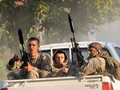 Francotiradores georgianos, junto a la frontera con Daguestán.