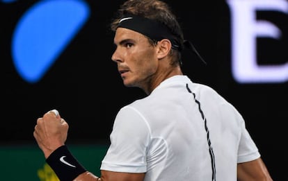 Rafa Nadal celebra un punto durante la final del Open de Australia 2017.